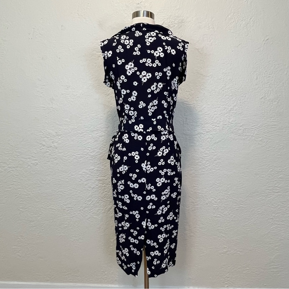 BGL Dress Navy Blue Floral Wrap Belted XL Extra Large - Picture 6 of 10